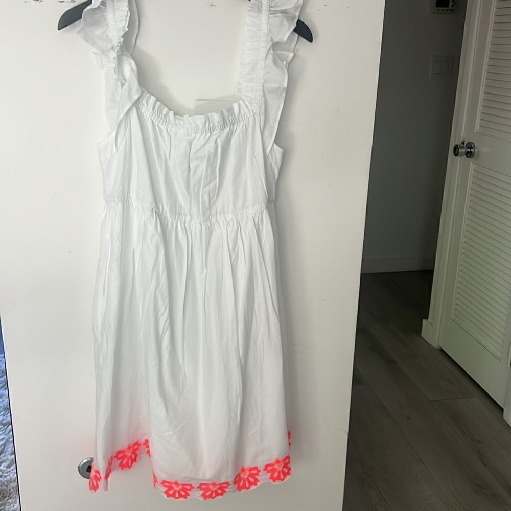 NWT JCREW Flutter-sleeve mini cotton dress with neon embroidery 10 - Picture 5 of 9